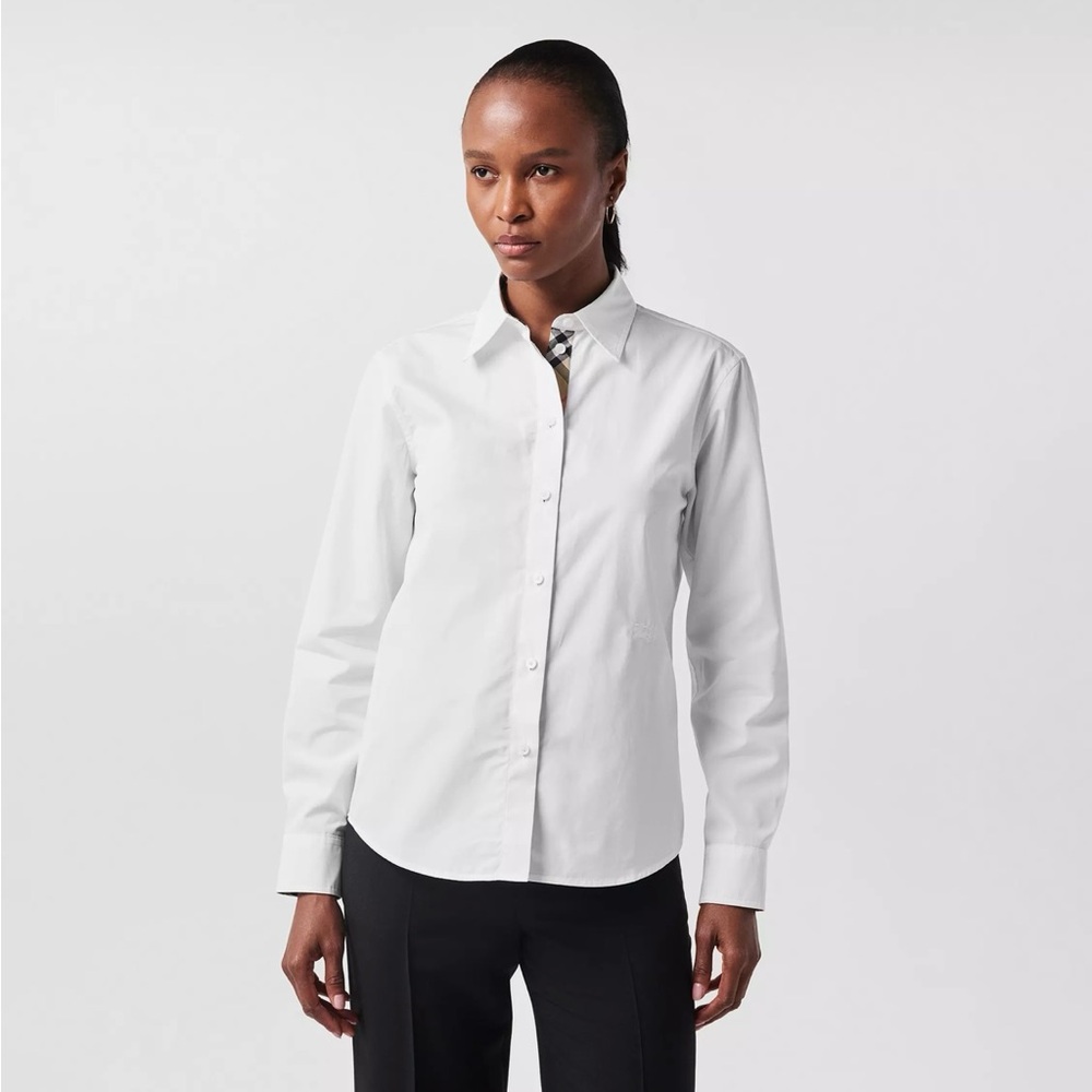 Burberry White Button-Down with Signature Check Trim… COD:0283